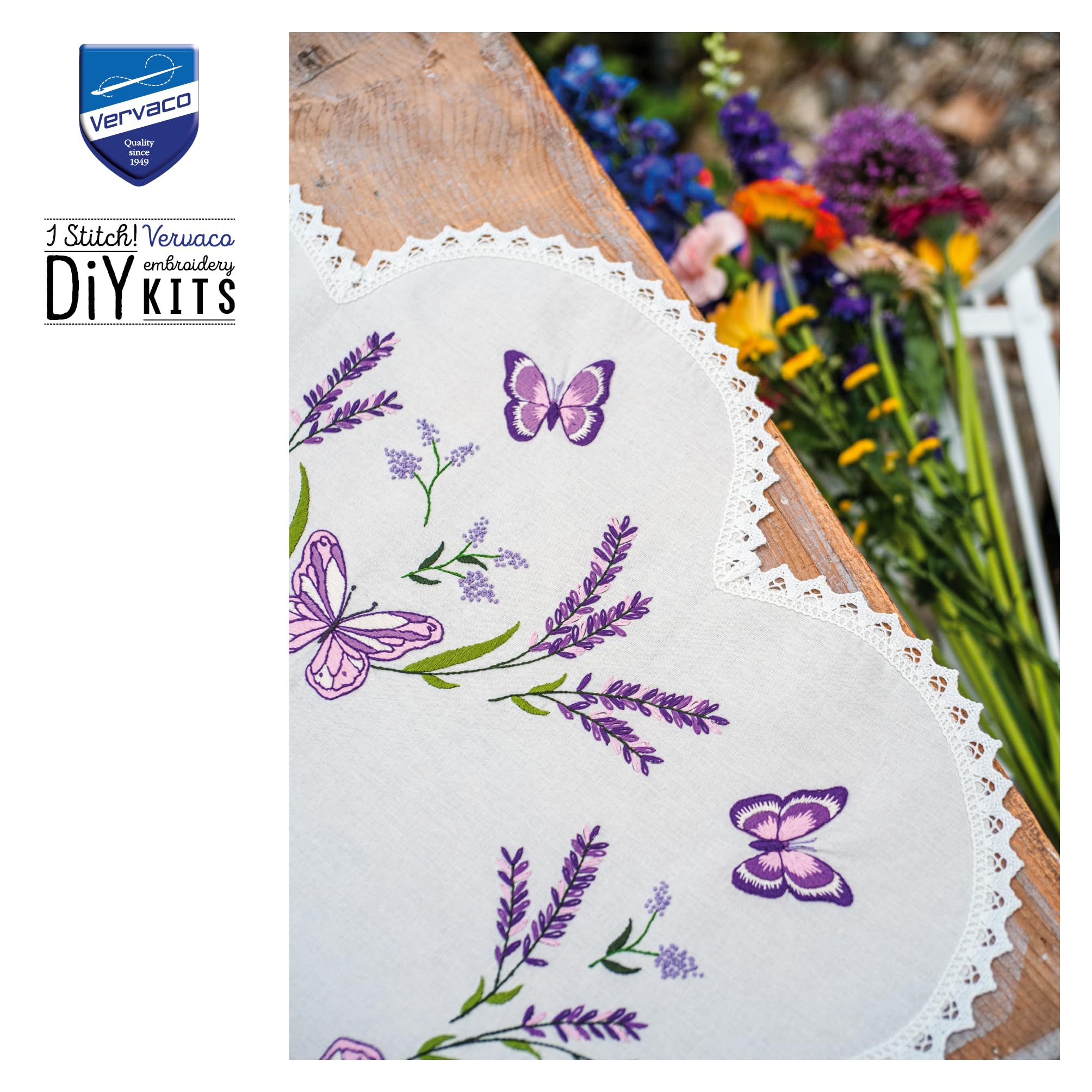 VERVACO Kit Bordado Mantel Set Completo Bordado Tela Impresa LAVANDA Decoracion Para Manualidades Principiantes Completo DIY Adultos Set Creativo Regalo ca. 75 x 75 cm Embroidery