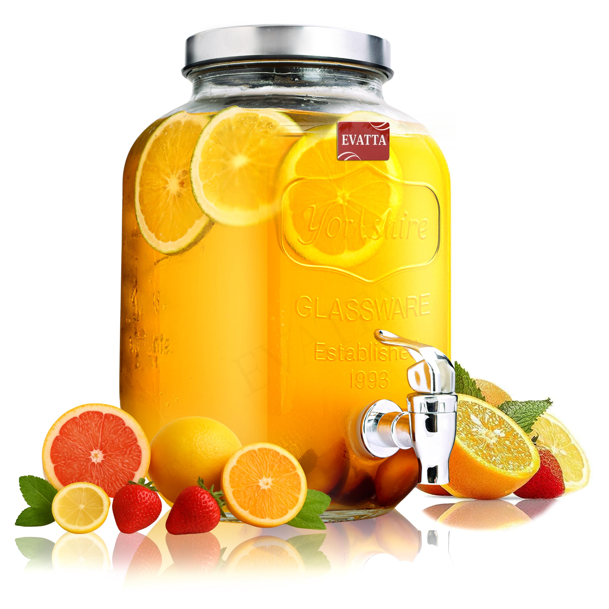 Sponsored Ad - EVATTA 4 Litre Glass Juice Dispenser with Tap - Glass Water Dispenser - Water Pitcher for Detox Water - Airtight Lid Pitcher - Mason Jar - Beverage Dispenser for Home, Kitchen & Restaurant