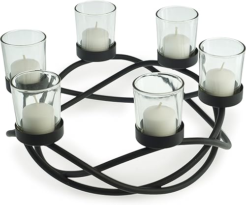 Danya B. Portavelas y centro de mesa de metal de hierro forjado para interiores y exteriores, decoración del hogar para mesa de comedor, mesa