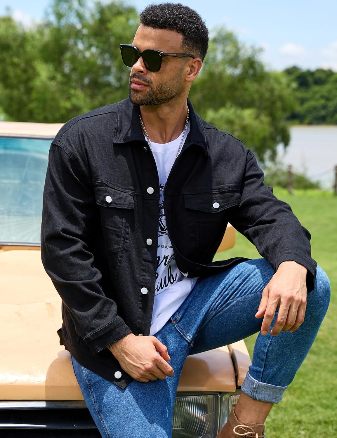 Bindefon Denim Jackets for Men Trucker Jean Jacket Unlined Coats Spring Fall Outfits - Image 4