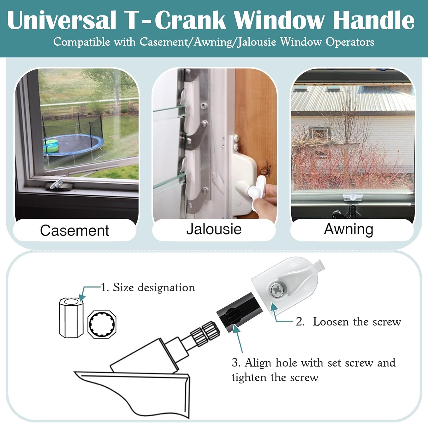 4 Pack Universal Tee Crank Casement Window Handles, Low Profile Design Prevents Interference with Window Coverings, Crank Replacement Handles, 1-1/8 x 2-3/8 (White)