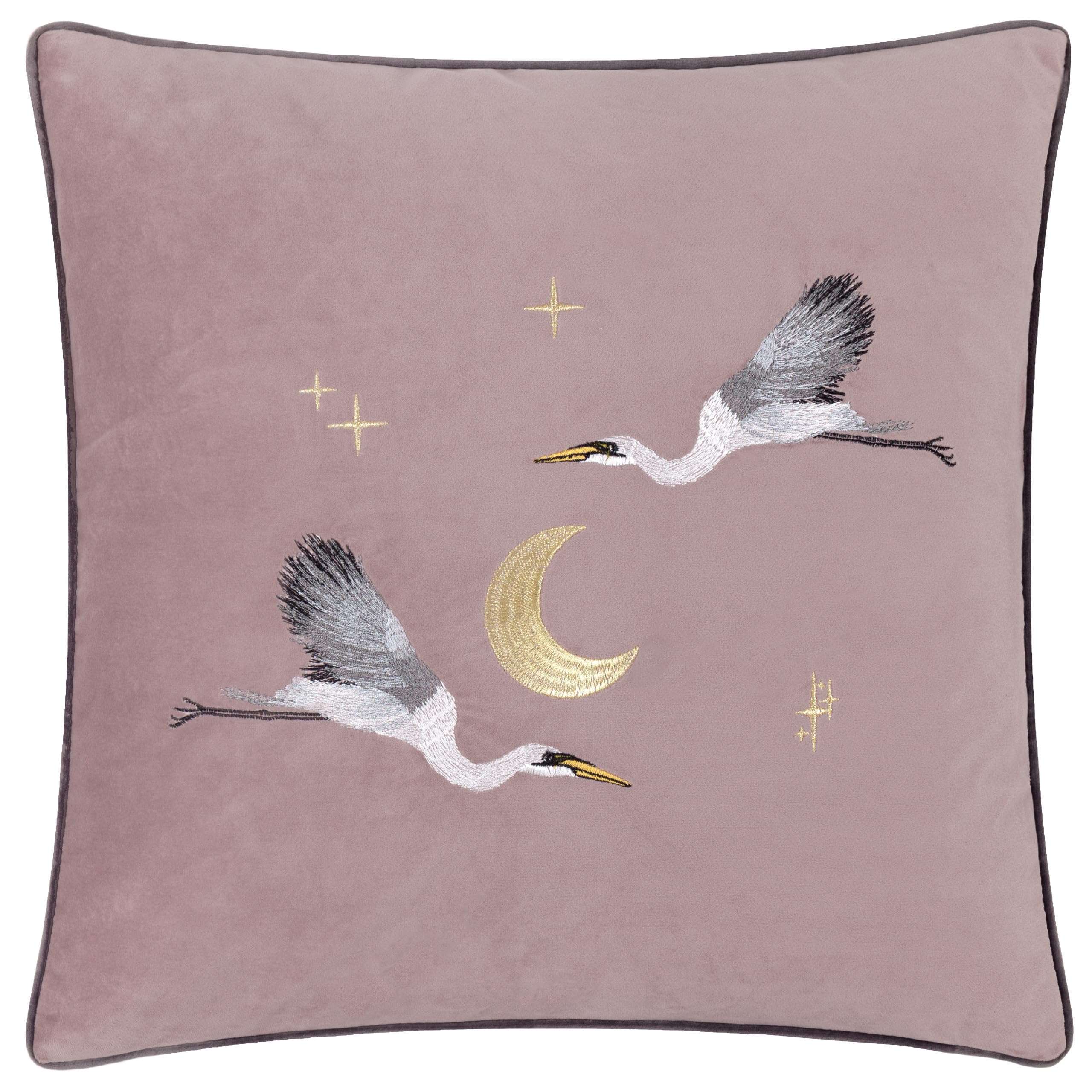 Paoletti Moonlit Flight Embroidered Velvet Cushion Cover - Dusty Pink - 45x45cm
