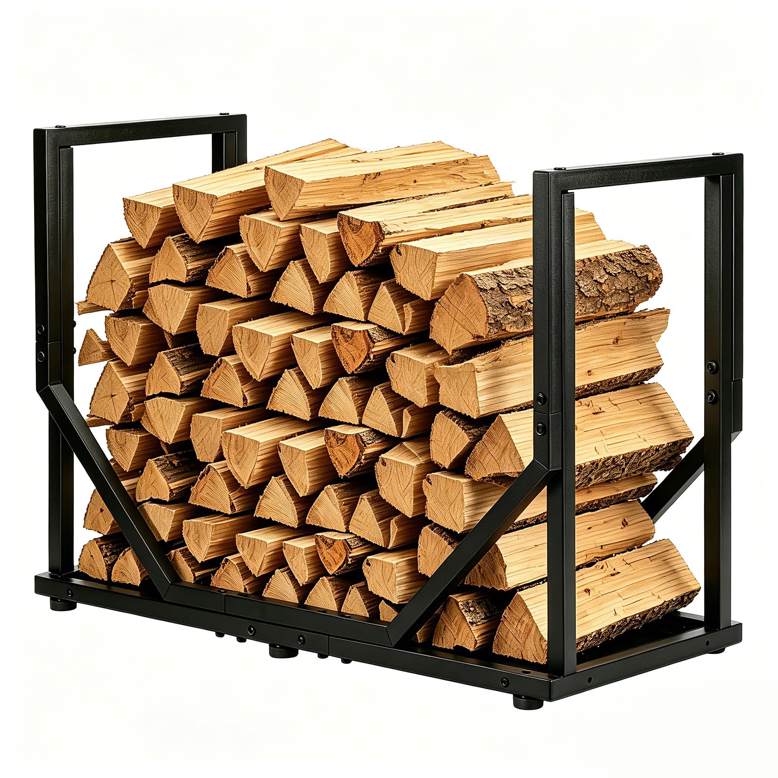 Holzstapelgestell für Außen und Innen, Schwerlast-Metall-Holzhalter für Kamin, stabiles Lagerregal für Holzscheite, rostfreies Holzregal, schwarzer Holzlager-Organizer