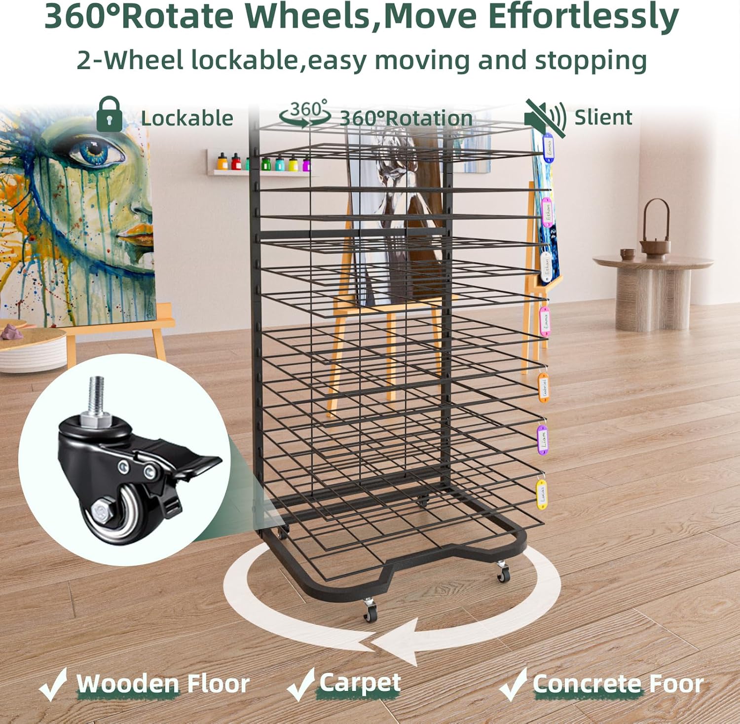 Art Drying Rack for Classroom,Paint Drying Rack On Wheels with 19 Removable Shelves,Study Metal Art Storage Rack for Art Studios,Schools