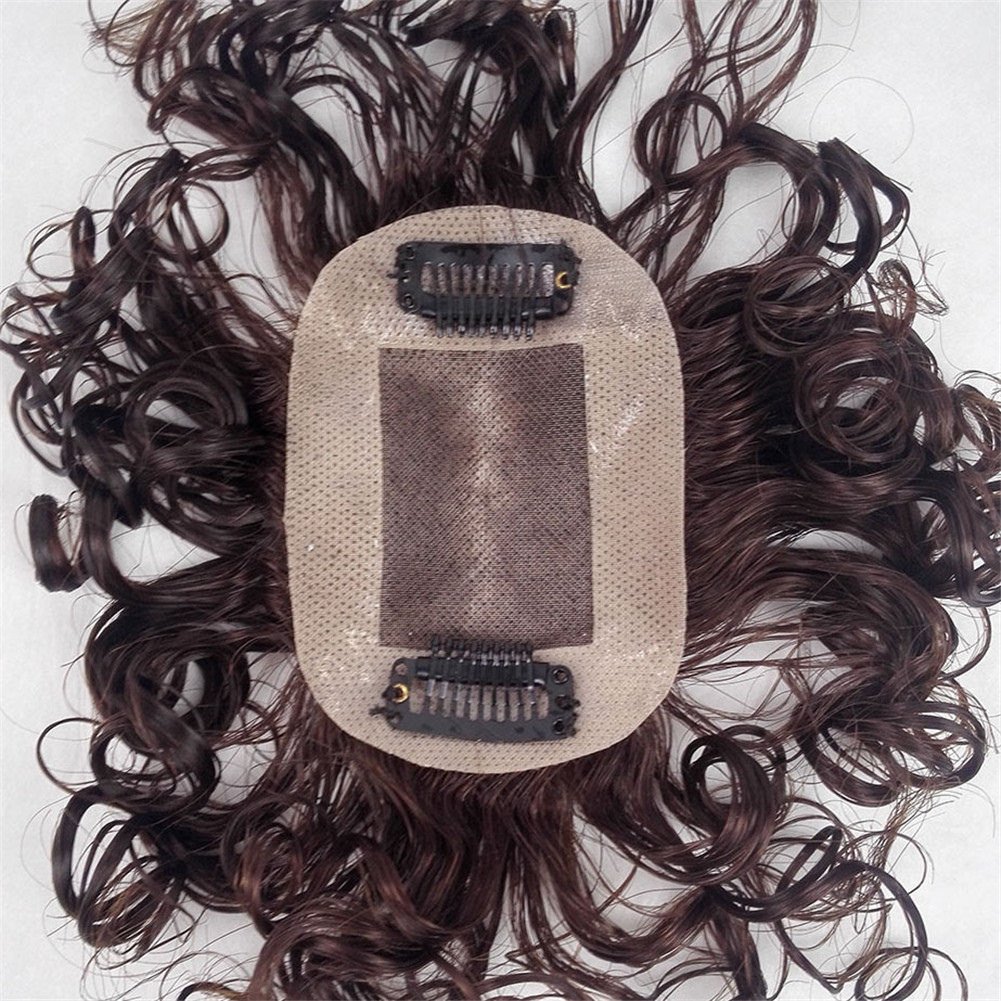 Remeehi Fluffy Curly Toppers Clip In Human Hair Toupee Wiglet Hairpiece For Women Thinning Hair 7 x 10cm,30cm Nature Black