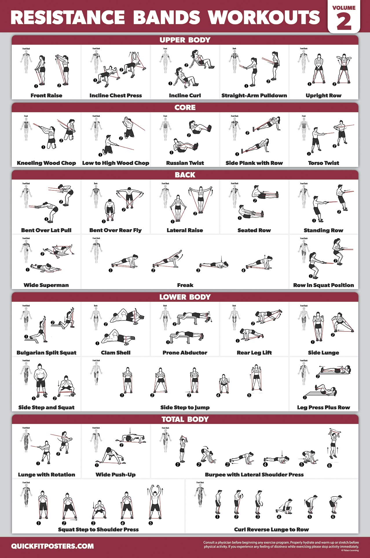 Palace Learning 3 Pack: Resistance Bands Workouts Volume 1 & 2 + Resistance Loops Exercises Poster Set - Set of 3 Workout Charts