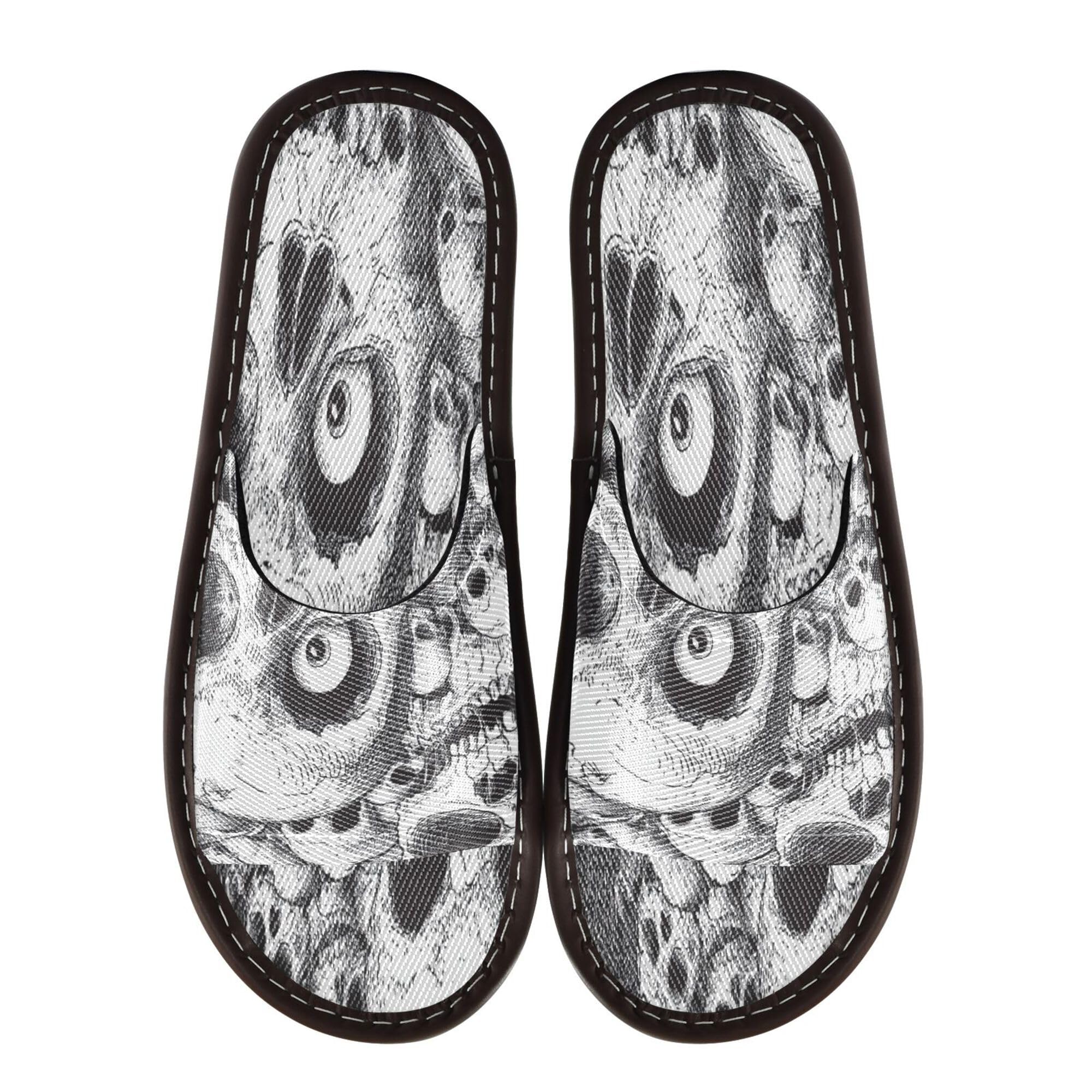 KLL Spa Slippers Indoor Breathable Non-Slip Slip-on Home Shoes for Pool Gym Bath House 8-8.5 Scary Skull