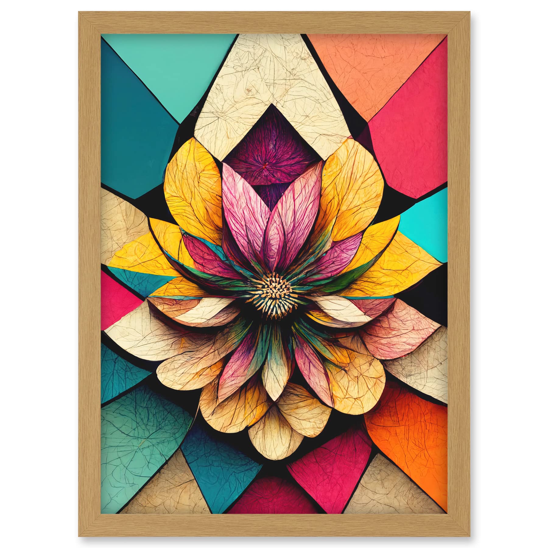 Doppelganger33 LTD Geometric Floral Mandala Bright Multicoloured Shapes Artwork Framed A3 Wall Art Print