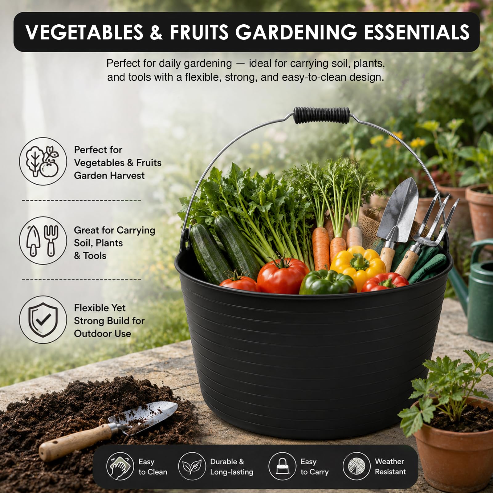 Mehrzweck-Eimer, flexibel, flexibel, 26 l, für Haus und Garten