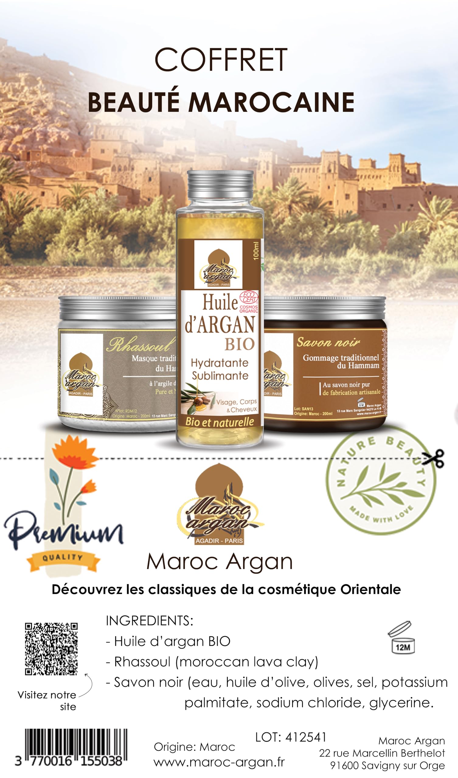 Coffret Beauté du Maroc, les Incontournables du Hammam et de la Cosmétique Orientale au Naturel