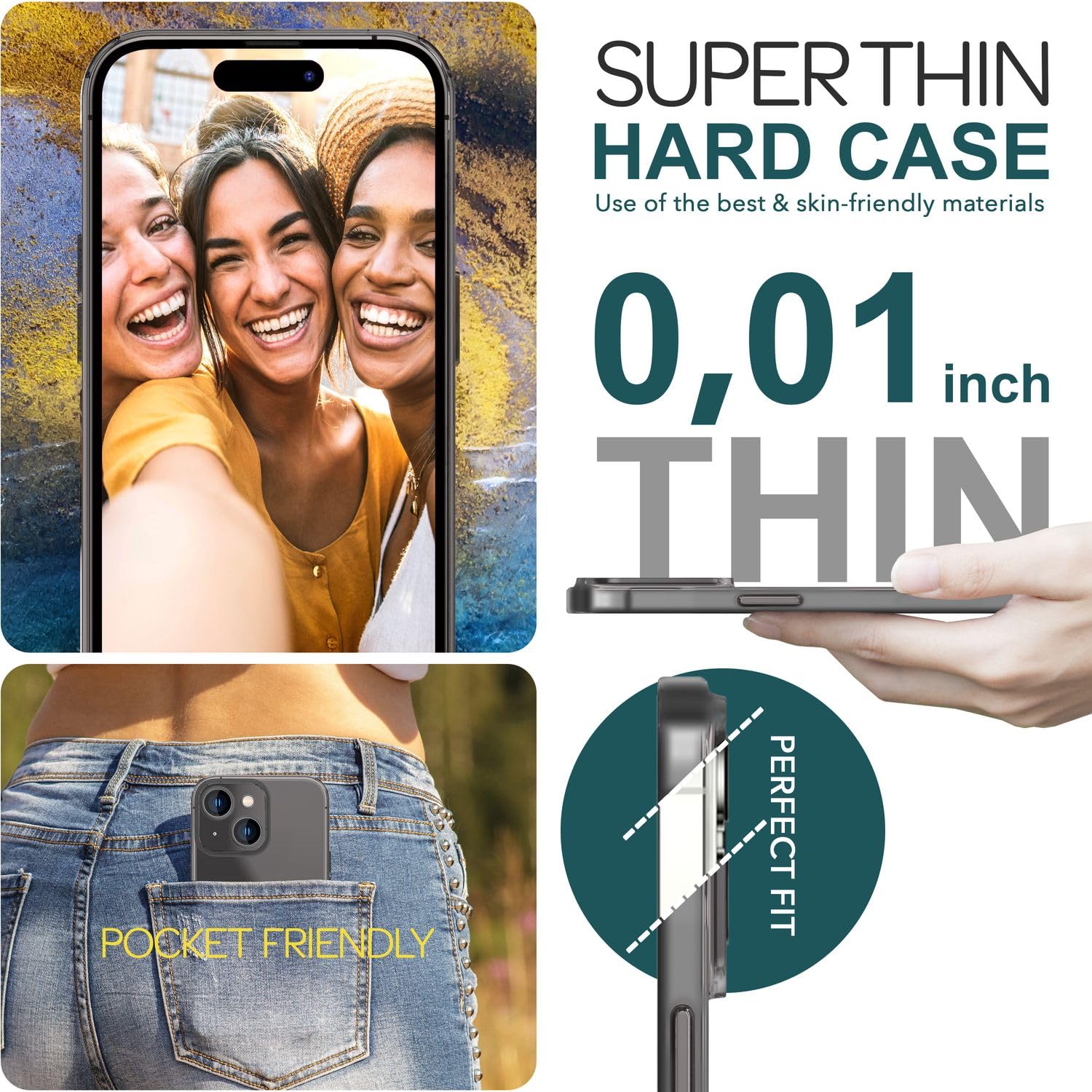 NALIA Custodia Rigida Ultra Sottile per iPhone 15 Pro - Anti-Impronta & 0.5mm Fino - PUREFIT (Opaca & Leggera) - Marchio Tedesco, Colore:Crema Beige