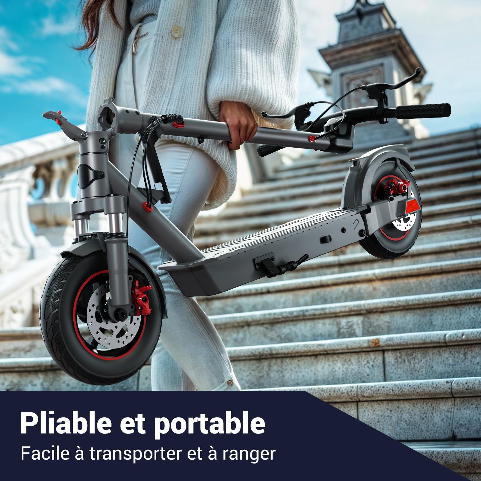 SISIGAD Trottinette Électrique Adulte 10 pouces avec Suspension et App, Moteur 450W, Autonomie Maxi 42km, Batterie 36V 10.4AH, Electric Scooter Pliable Vitesse 25km/h, avec Double Frein et Amortisseur