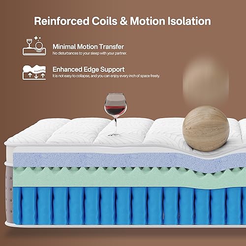 Miniatura 4 de Colchón híbrido King de 16 pulgadas en una caja, colchón de espuma viscoelástica de gel refrescante con resortes individuales en bolsillo, alivio de