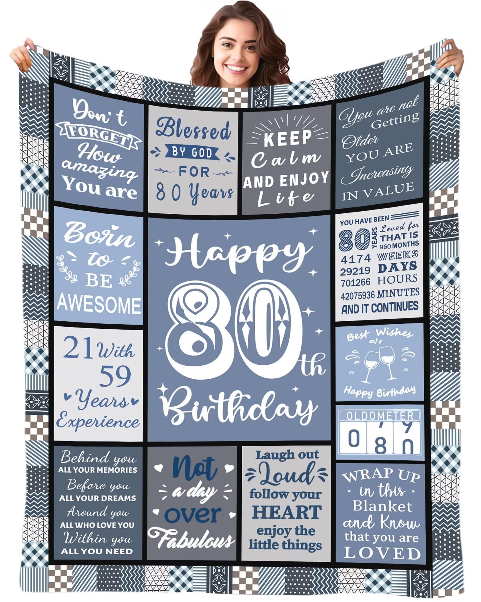 Fecifte 80th Birthday Gifts Blanket for Women Men - 80 Year Old Birthday Decorations Presents, Personalised Flanell 80th Birthday Blanket Gifts for Women Men Wife Sister 50"x60"