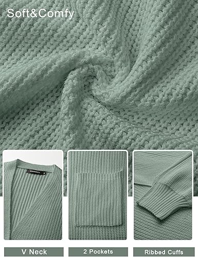 Miniatura 6 de MEROKEETY - Suéteres tipo cárdigan gruesos para mujer, manga larga tipo farol, talla extragrande, de punto, con bolsillos