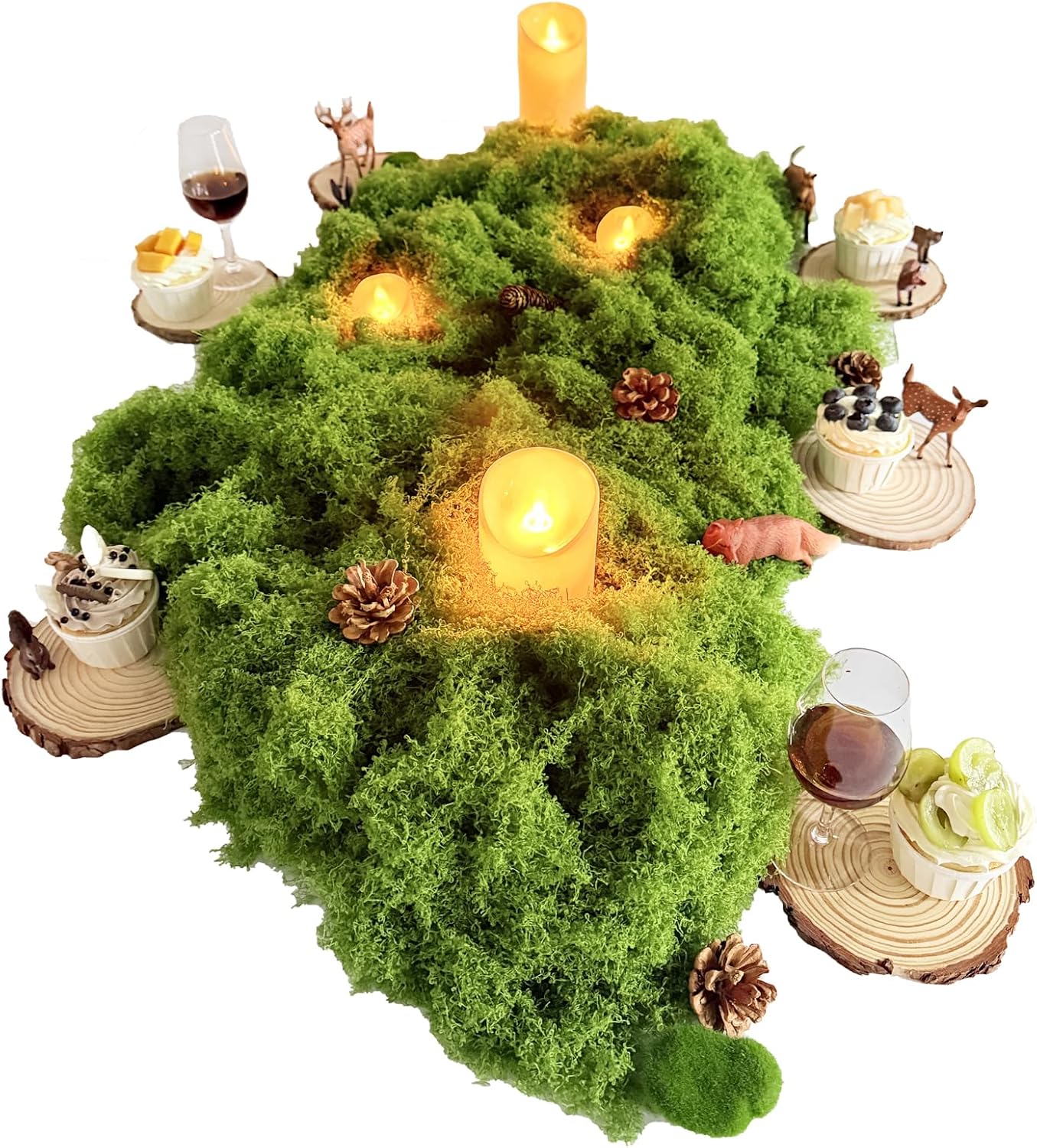 8 Pack Wood Centerpieces for Tables, Woodland Table Centerpieces Set with Wood Slices, Artificial Moss & Moss Stone, Enchanted Forest Decorations, Rustic Wedding Party Decor DIY Craft Kit(5.5-6.0'')