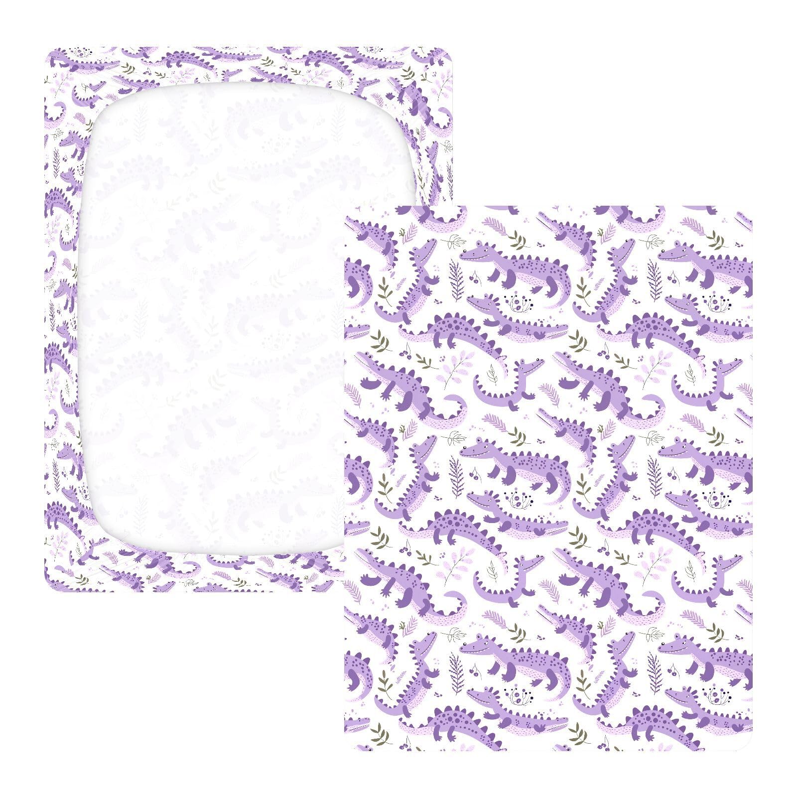 Sábanas de algodón para cuna de bebé, diseño de cocodrilos de lavanda animal, funda de cama suave para decoración de guardería, 1 paquete de sabanas para cuna
