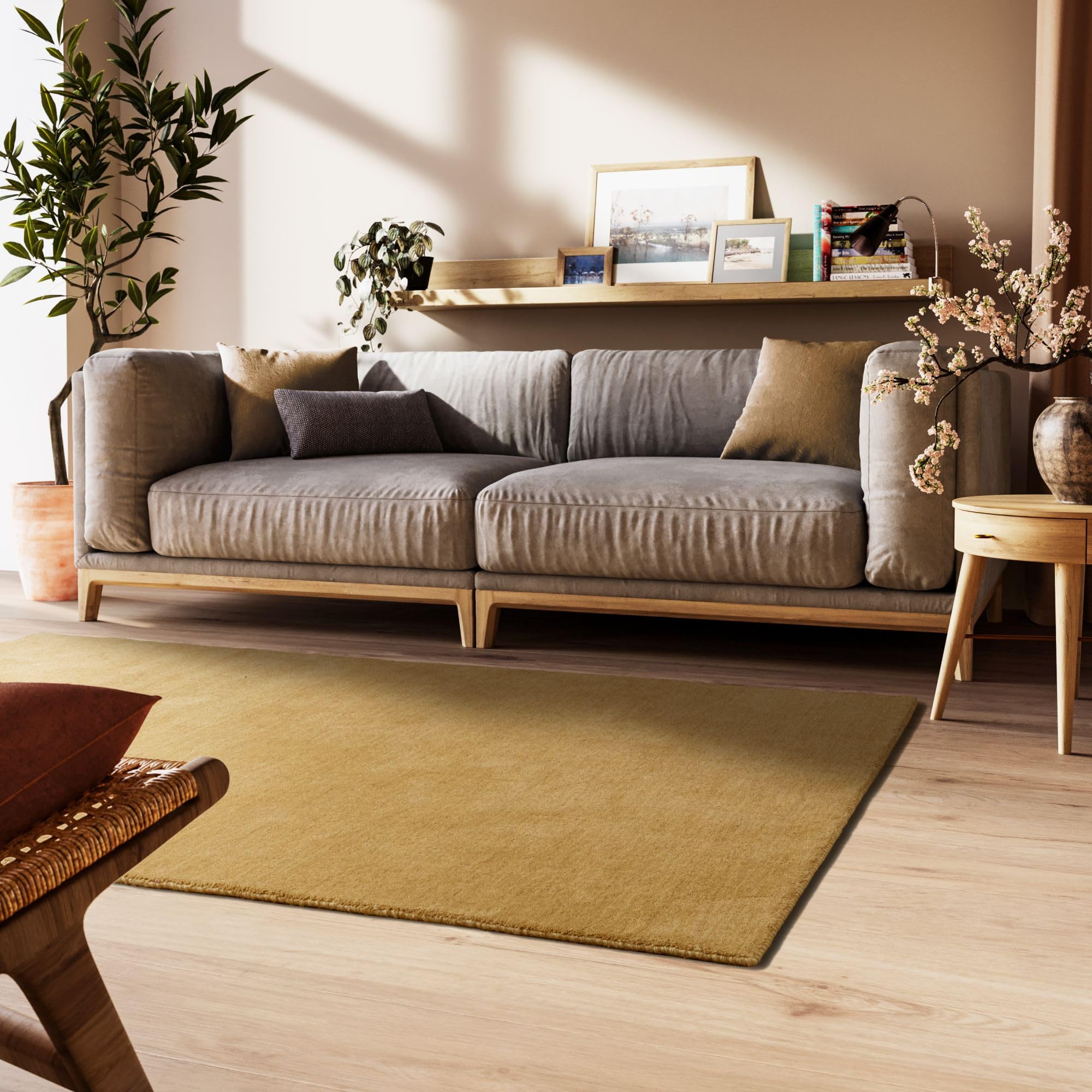 Steffensmeier Gabbeh Teppich Nomade | Wolle (Schurwolle), Gelb, Größe: 80x150 cm Kurzflor für Wohnzimmer, Flur, Ethno Look