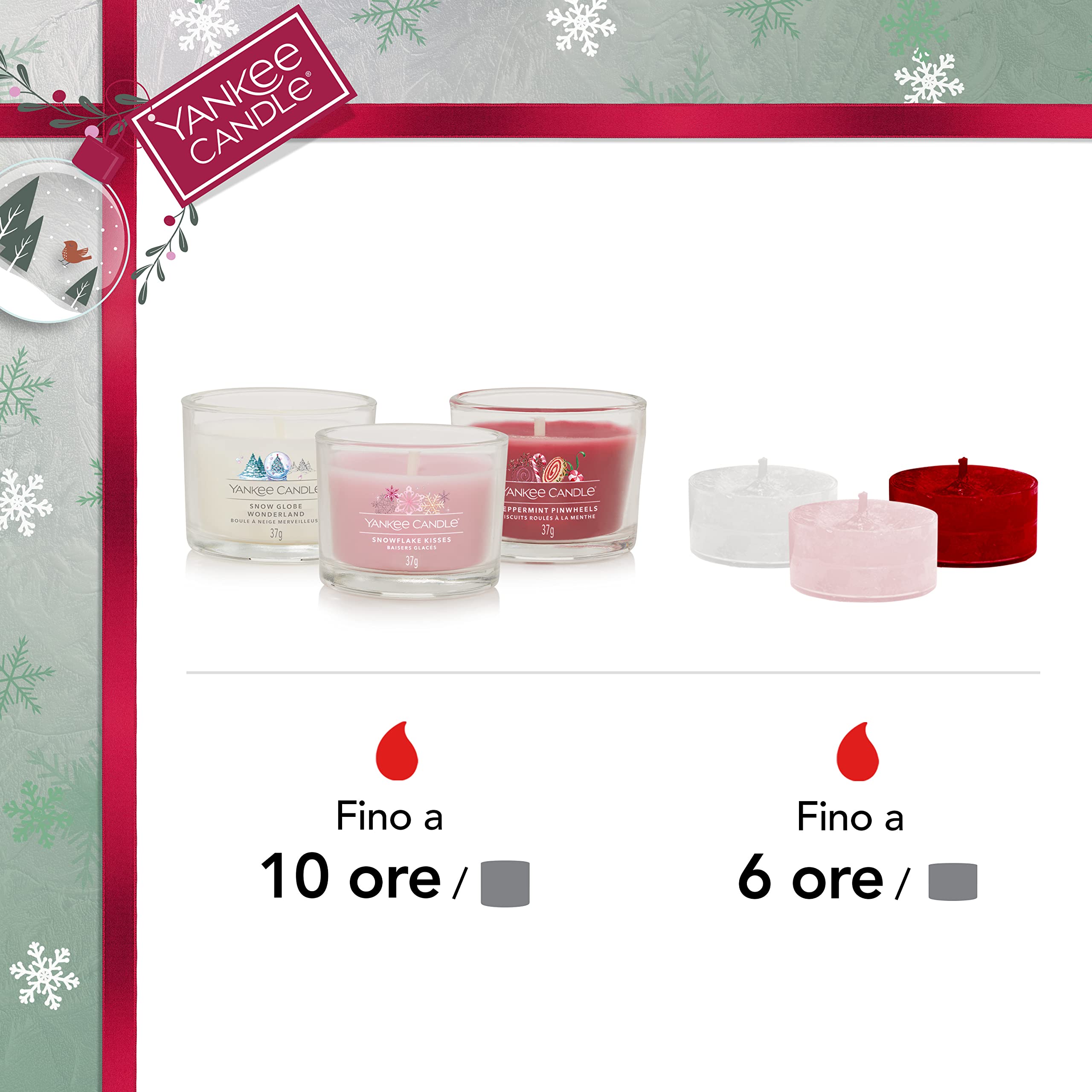 Yankee Candle Calendario dell'Avvento 2022, Set regalo di candele profumate, 12 candele votive profumate, 12 tea light e 1 supporto per tea light, Snow Globe Wonderland