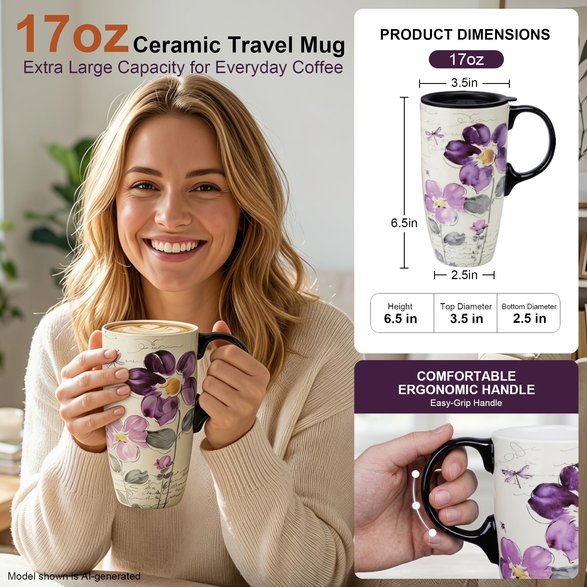 Topadorn Ceramiczny kubek do latte 480 ml filiżanka do kawy z zamkniętą pokrywką i pudełkiem prezentowym, zestaw 2 szt