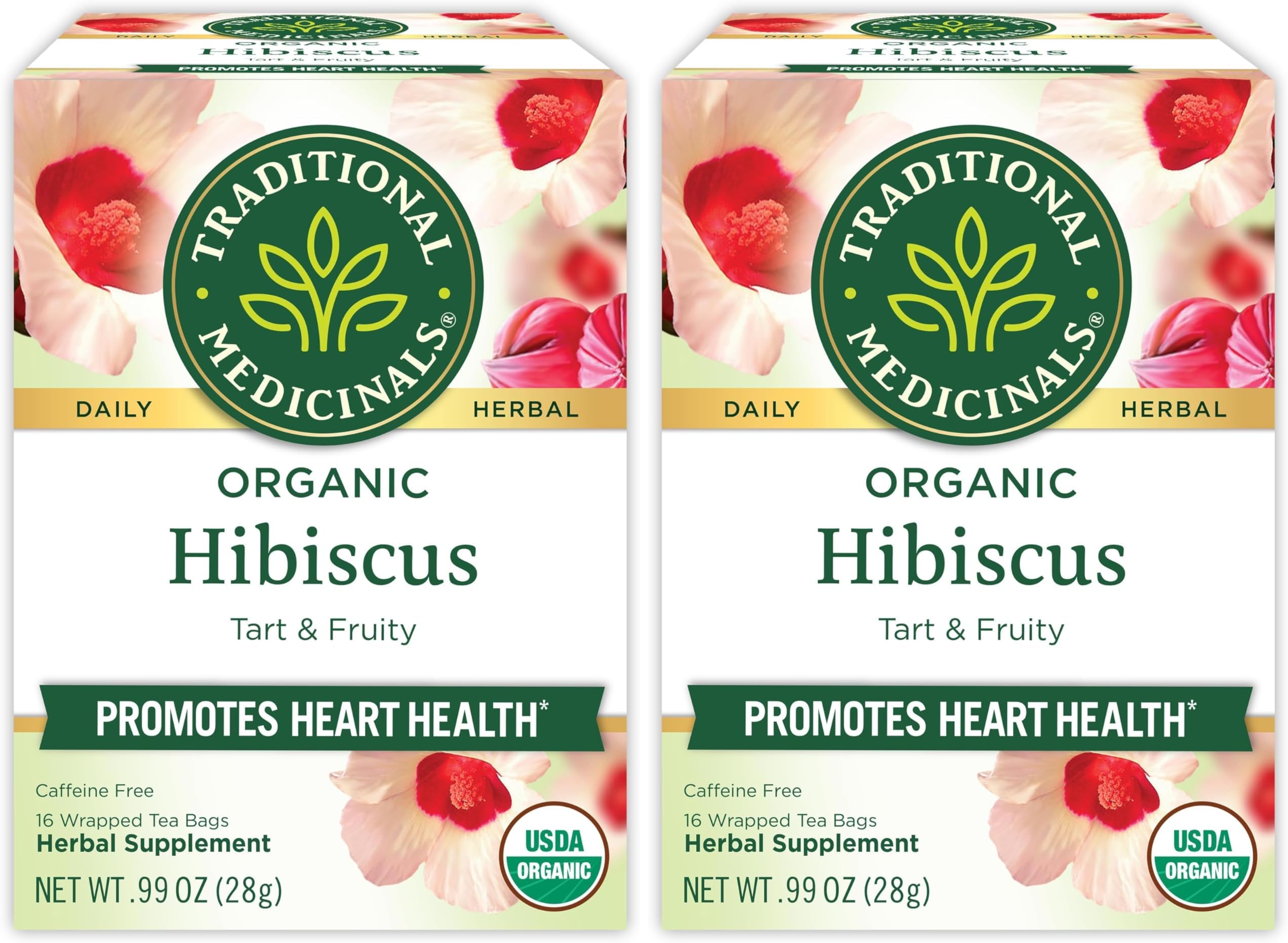 Traditional Medicinals Organic Hibiscus Tea | 16 Tea Bags | Tart & Fruity | Promotes Overall Health | USDA Organic | Caffeine Free (Pack of 2)