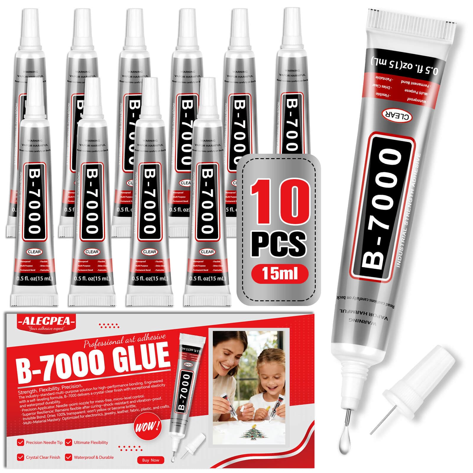 B-7000 Craft Glue for Jewelry Making - 15ml/0.5oz (10 Pack) - Multi-Function B-7000 Super Adhesive Glues Liquid Fusion Glue for Rhinestones Crafts, Clothes Shoes, Fabric, Jewelry Making, Cell Phones
