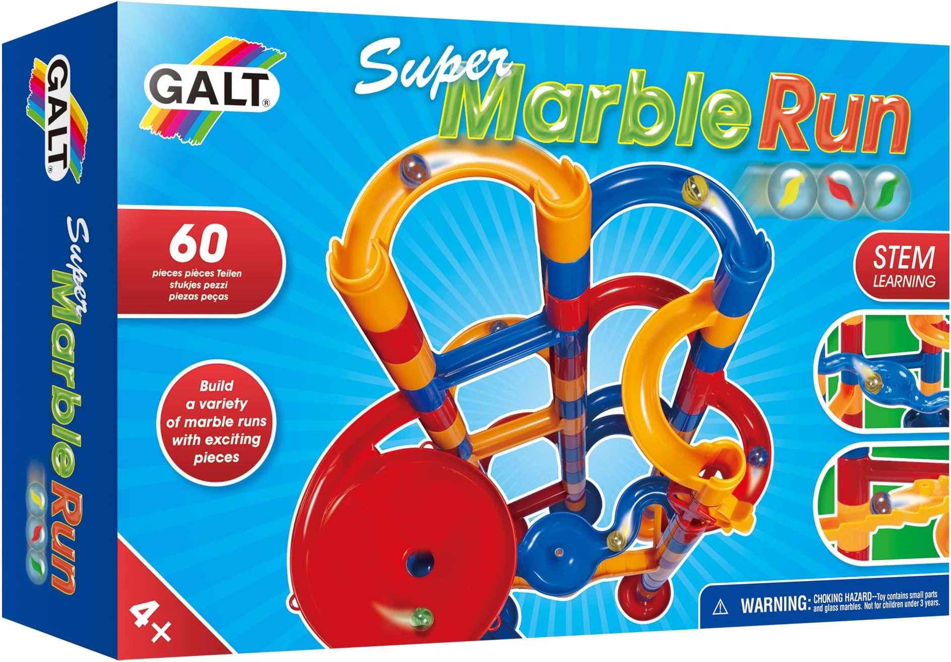 Super Marble Run - 60Pc Kids Construction Set, Fun Childrens Building Toys - Young Engineer Cause and Effect Toys - STEM Learning and Design Skills - Gift for Boys and Girls - Ages 4 Years Plus