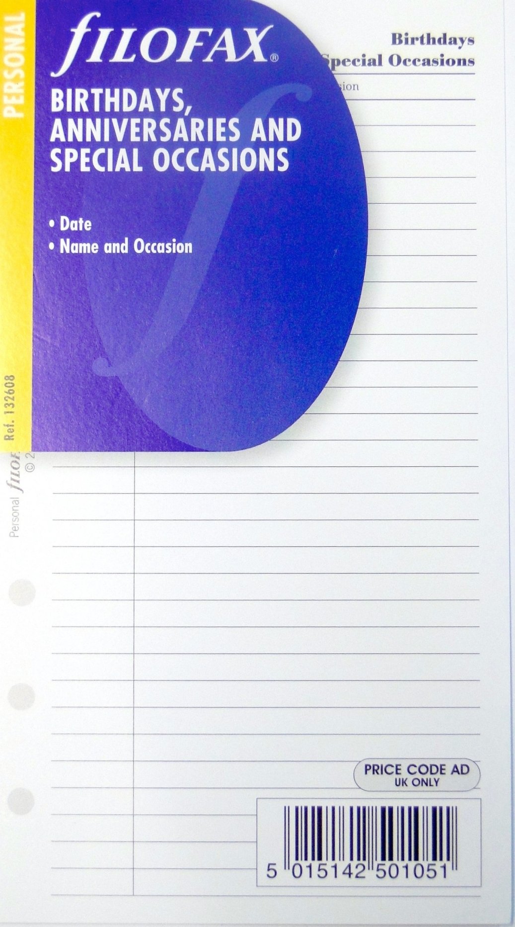 Filofax Refill Sheets - All Sizes Available - Personal Birthdays/Anniversaries