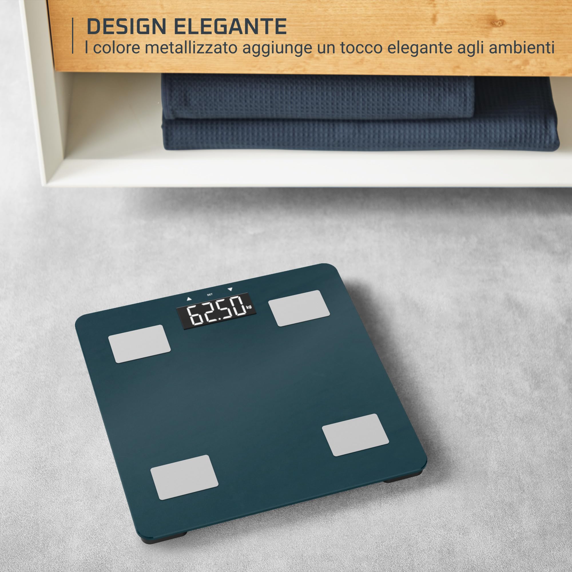 Rowenta Body Up 2.0, Bilancia con Schermo LED Facile da Leggere, Capacità 180 kg, Riconoscimento Automatico, Design Elegante, AutoAccensione e Spegnimento Automatico, Colore Trust Metal, BR2600