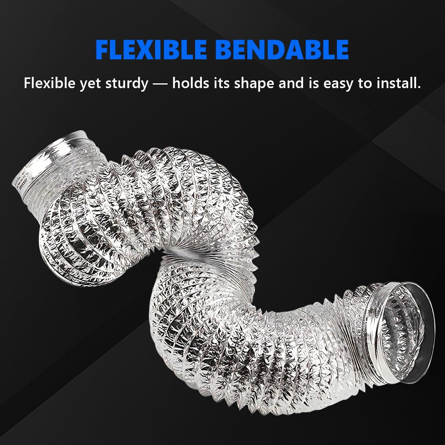4 Inch Dryer Vent Hose 4.92FT, Flexible Aluminum Ducting with 2 Clamps, Heavy Duty Double Layer Flame-Retardant Foil Vent Pipe for Tight Spaces, Bathroom Exhaust Fan, Grow Tents, HVAC