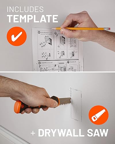 Miniatura 5 de ECHOGEAR Ocultador de cable de pared para TV con salidas de CA y puertos USB, oculta los cables detrás de la pared, incluye plantilla, sierra y