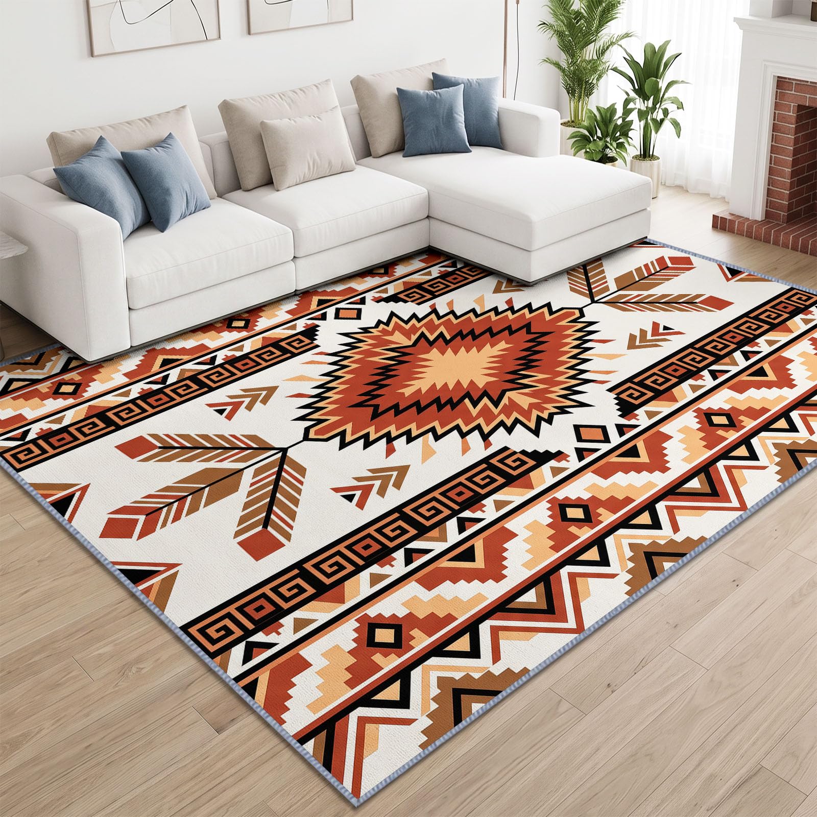 Totem Losange Dentelé Étoilé Tapis Salon Antidérapant Lavable 180x240cm