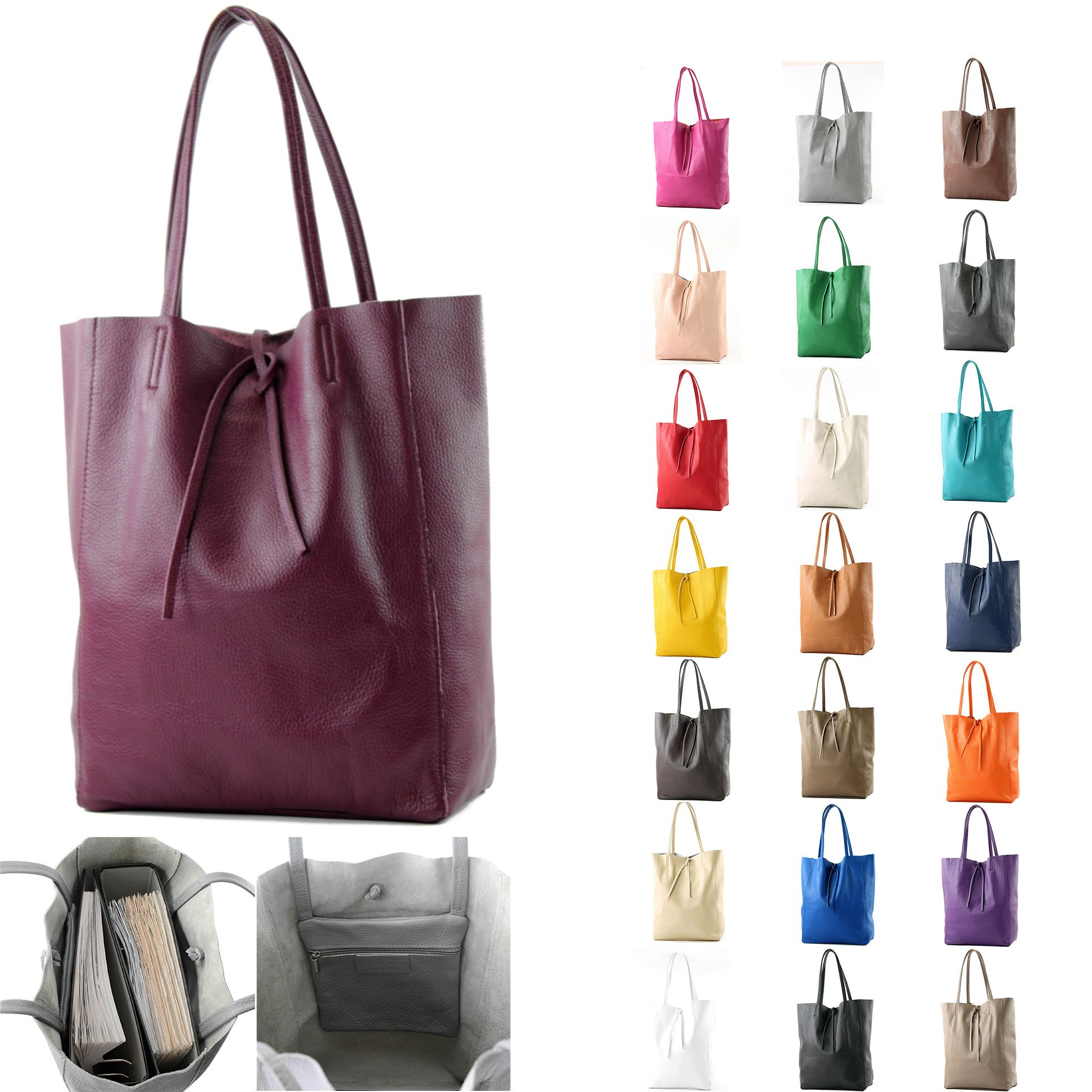 modamoda de T163 - Bolso de piel para mujer (tamaño grande, con bolsillo interior, fabricado en Italia)