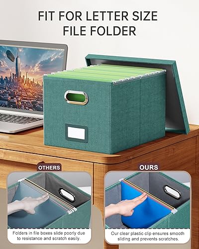 Vista 62 de Organizador de archivos en paquete de 2, caja archivadora portátil con tapa, compatible con carpetas tamaño carta/legal, organizador de documentos