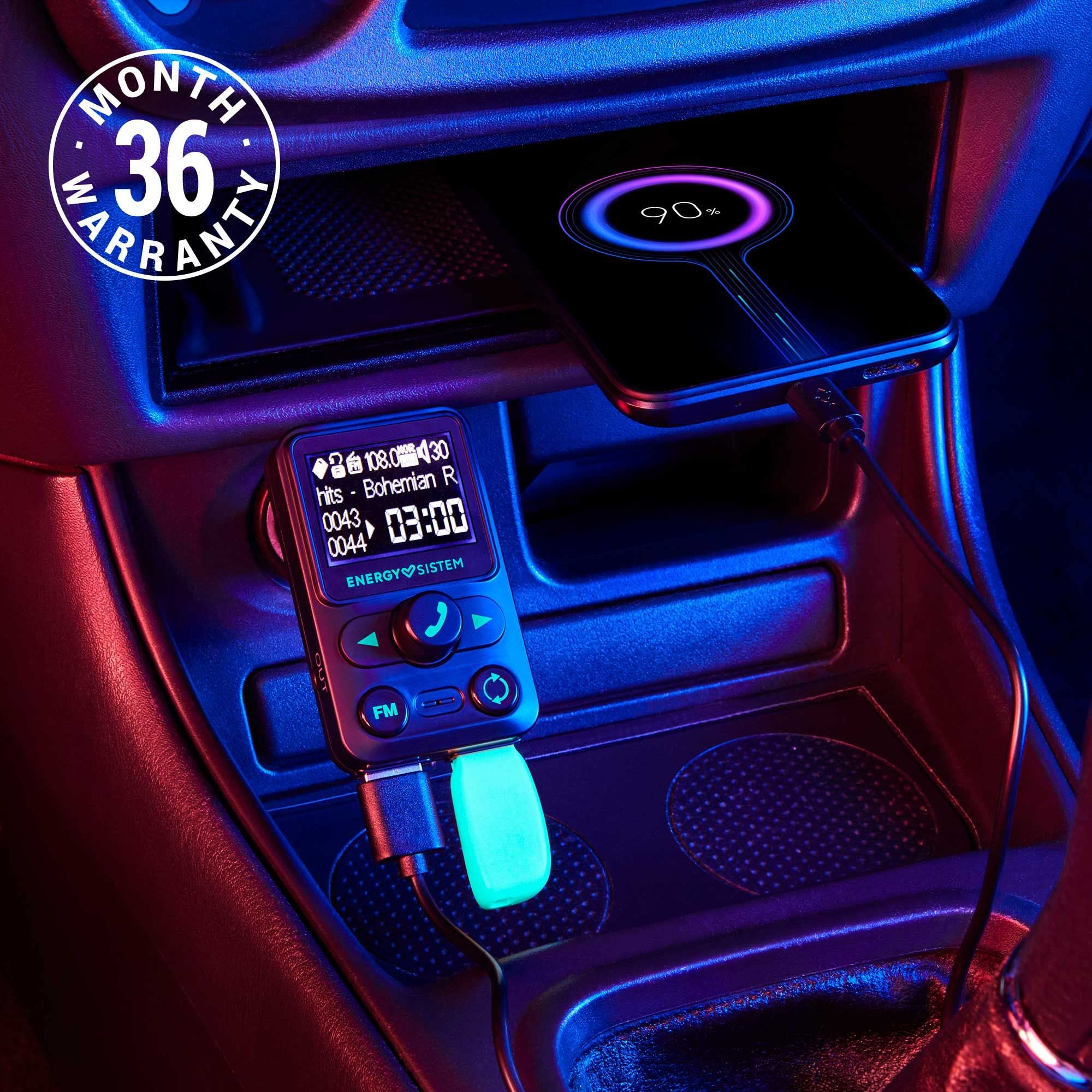 Energy Sistem Car Transmitter FM Xtra (FM-Transmitter zum Musikhören im Auto, 1,4" LCD, Bluetooth®, microSD, Ordner-Navigation, USB-MP3, Sprachsteuerung) - Schwarz