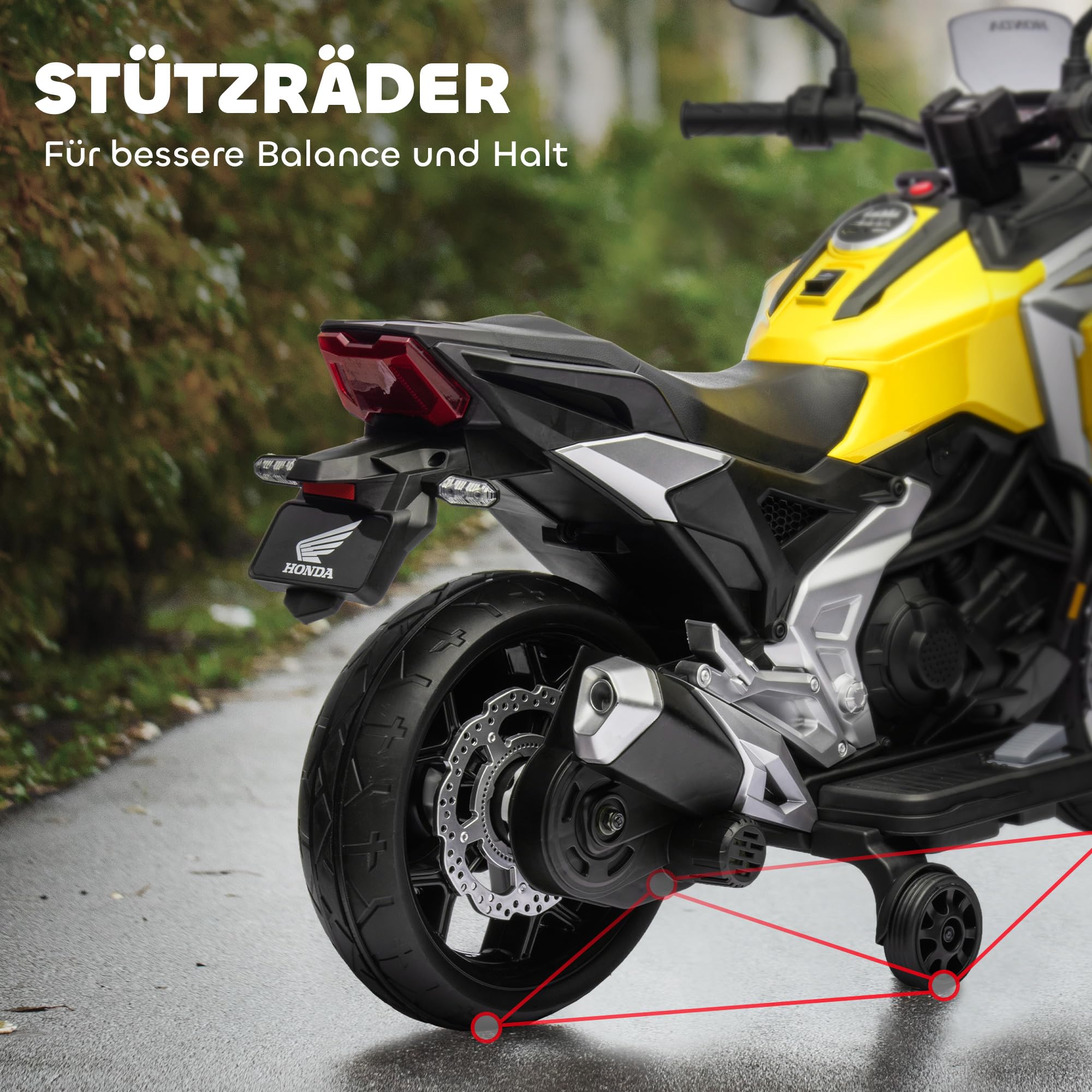 AIYAPLAY Elektro Kindermotorrad Elektrisch MP3 USB 3-6 Jahre Gelb | Elektromotorrad, 2 Stützrädern, Musik, Scheinwerfer