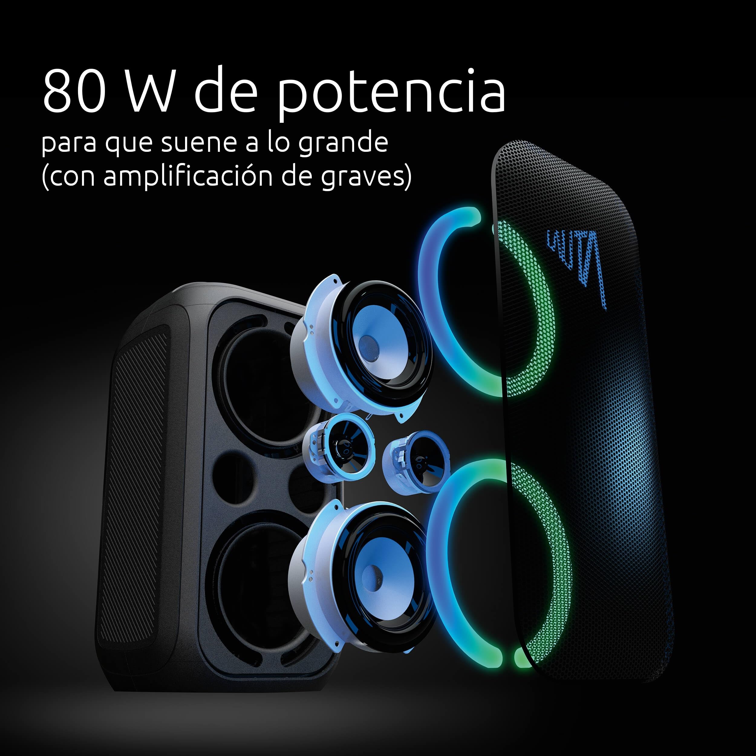 TechniSat LAUTA WUMMSBOX: Altavoz Bluetooth portátil de Alta Gama (160 W Pico, Sonido de Fiesta 103 dB, Refuerzo de Graves, TWS, 12 h batería, LED, IPX4, 80 W RMS)
