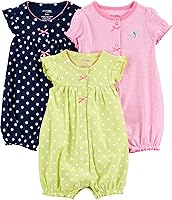 Simple Joys by Carter's Baby Girls 3-Pack Snap-Up Rompers - 100% Cotton, OEKO-TEX Certified, Fun Prints