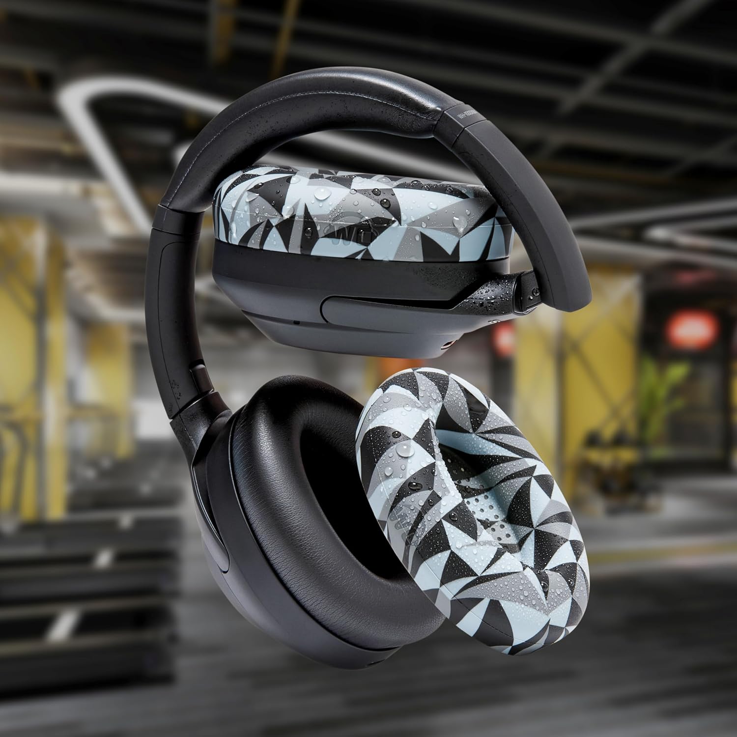 WC SweatZ XM4 - Patented Protective Earpad Sweat Covers for Sony WH1000XM4 by WC | Silicone Ear Covers for Sony WH-1000XM4 Headphones | Sweatproof & Easily Washable | Geo Grey