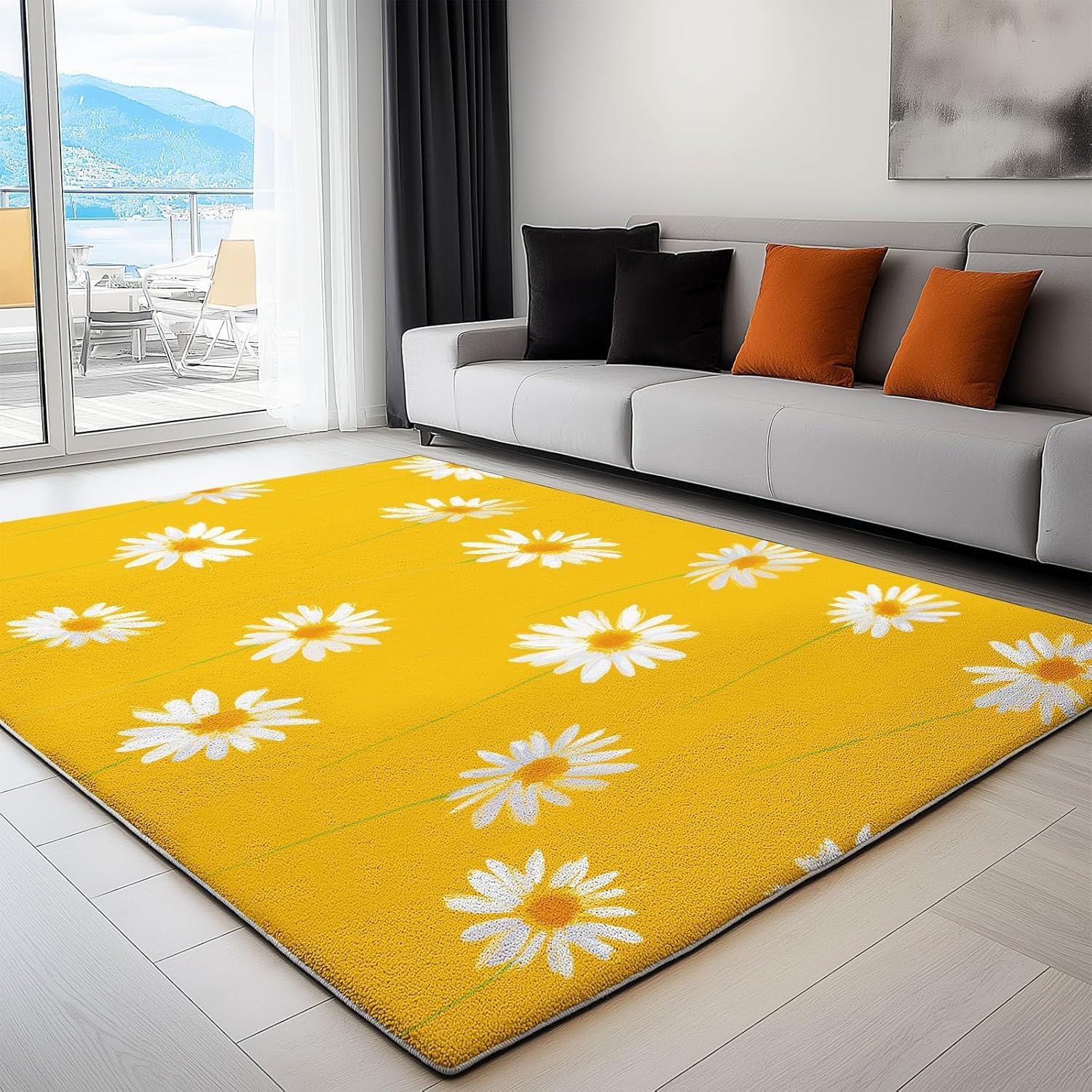 Tapis fleurs jaunes 150x210 cm grand salon à motifs végétaux b-745