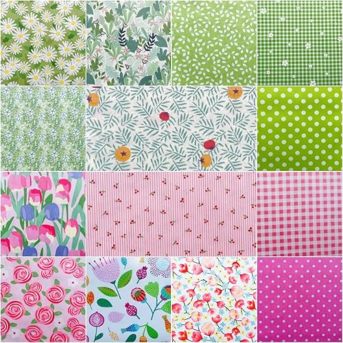Miniatura 2 de Cuadros florales de primavera de 10 x 10 pulgadas, tela para tartas de capas para acolchar, precortados de 10 pulgadas (42 unidades), verde, rosa