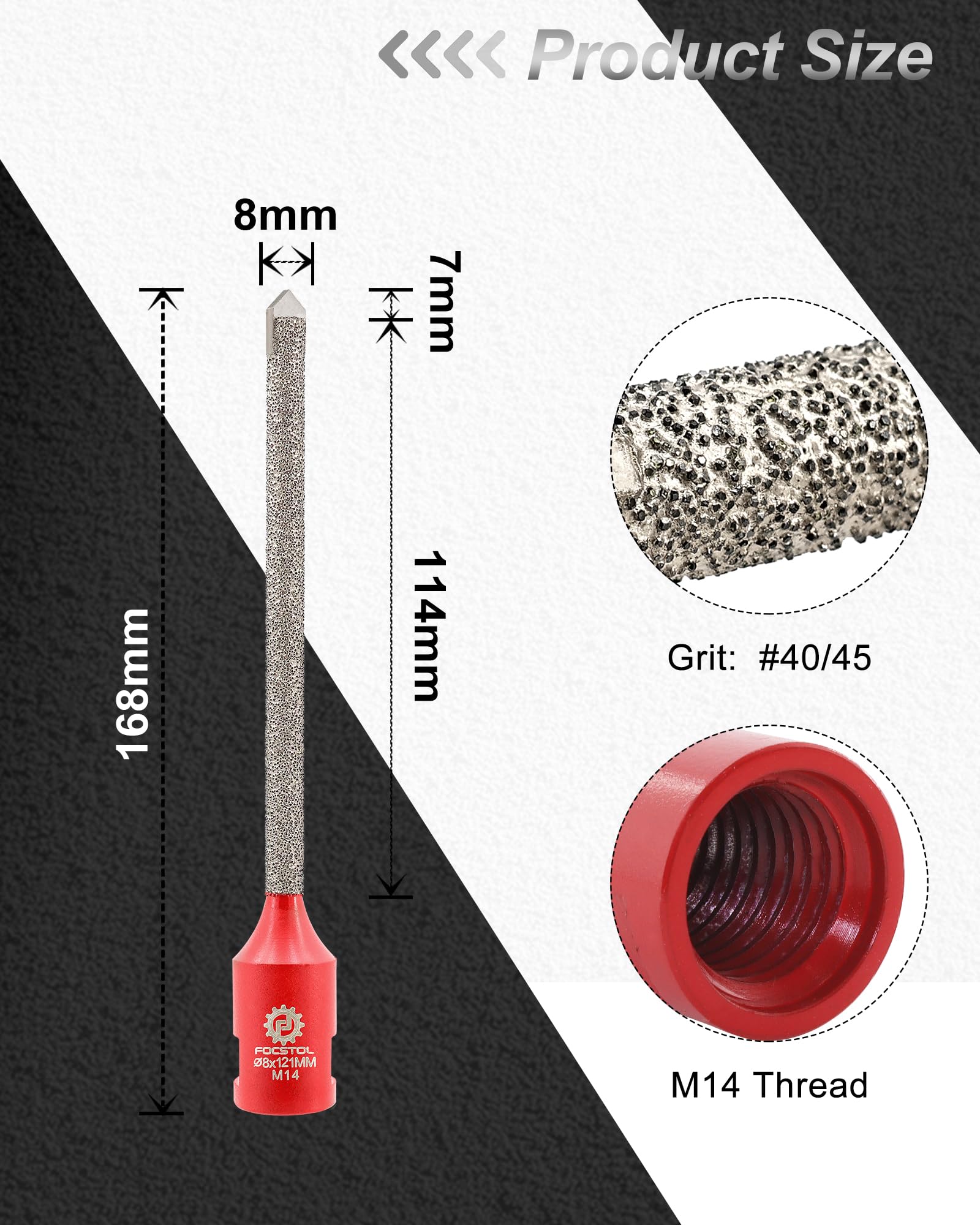 FOCSTOL Punta Diamantata per Malta - 5 pezzi 8mm x 121mm Fresa Diamantata con Punta in Metallo Duro per Rimozione Della Malta e Puntinatura Mattoni in Muratura