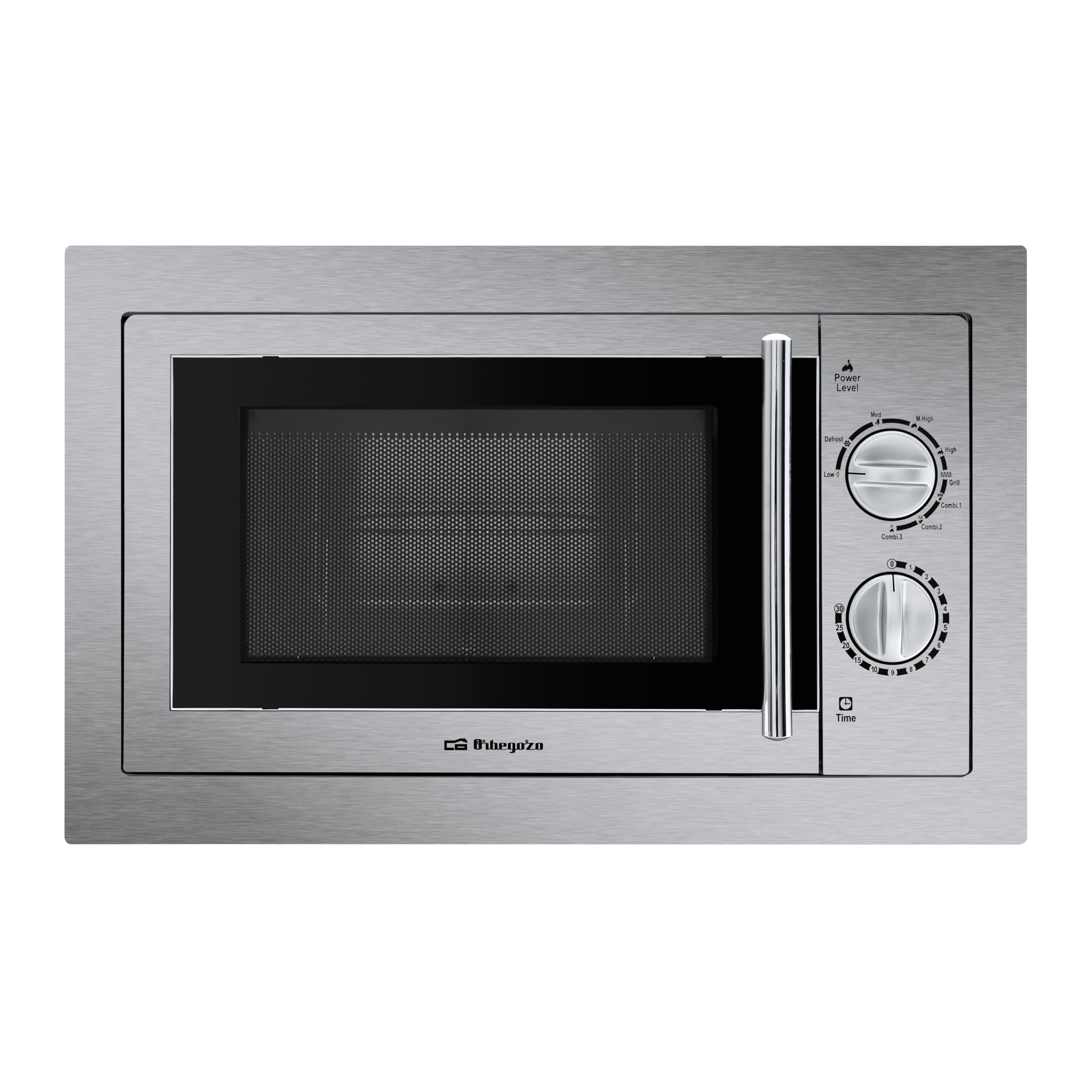 Orbegozo MIG 2033, Microondas, 800 W, grill 1000 W, 9 niveles de funcionamiento, 20 litros de capacidad, programa descongelación, 30 minutos temporizador manual, encastrable, acero inoxidable