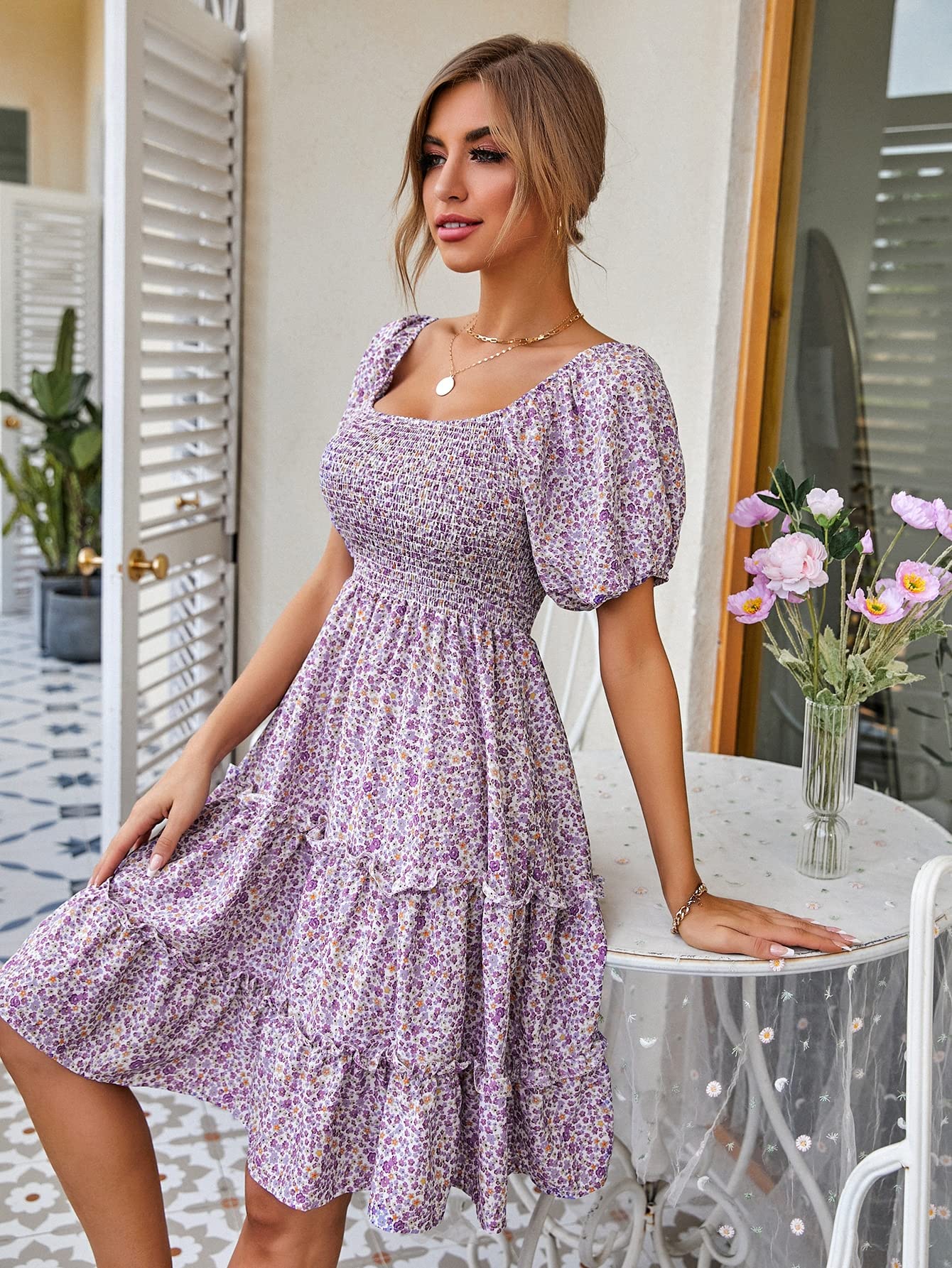 purple milkmaid dress Neeno Women's Dresses Floral Shirred Frill Dress for Women (Size : Large) : Clothing, Shoes & Jewelry Under $800 Ann Taylor Dress Black Model is 5’3”. America Size:4