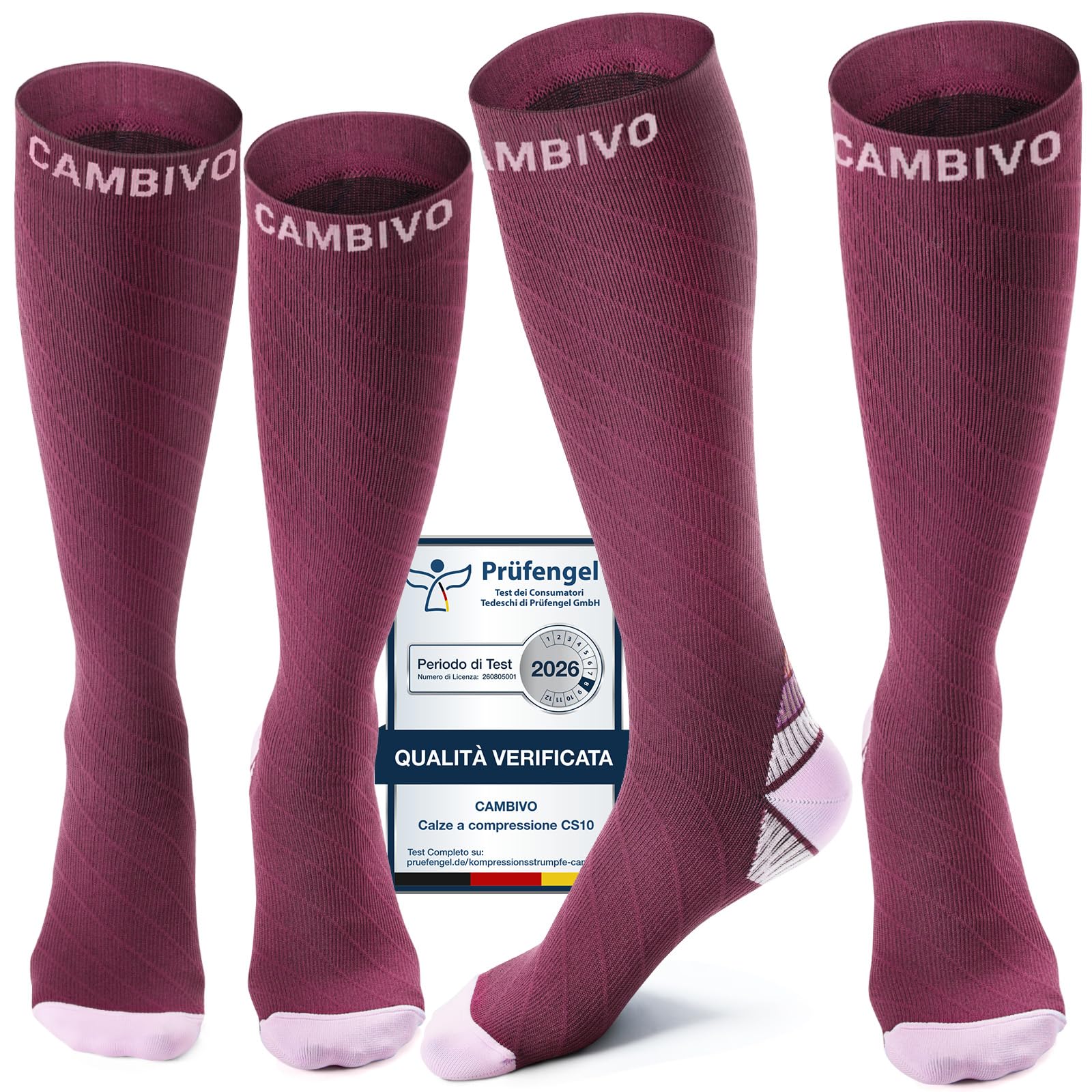 CAMBIVO Calze Compressione Graduata Donna e Uomo 2 Paia, Calze Elastiche a Compressione Graduata per Sport, Running, Trekking, Viaggio in Aereo