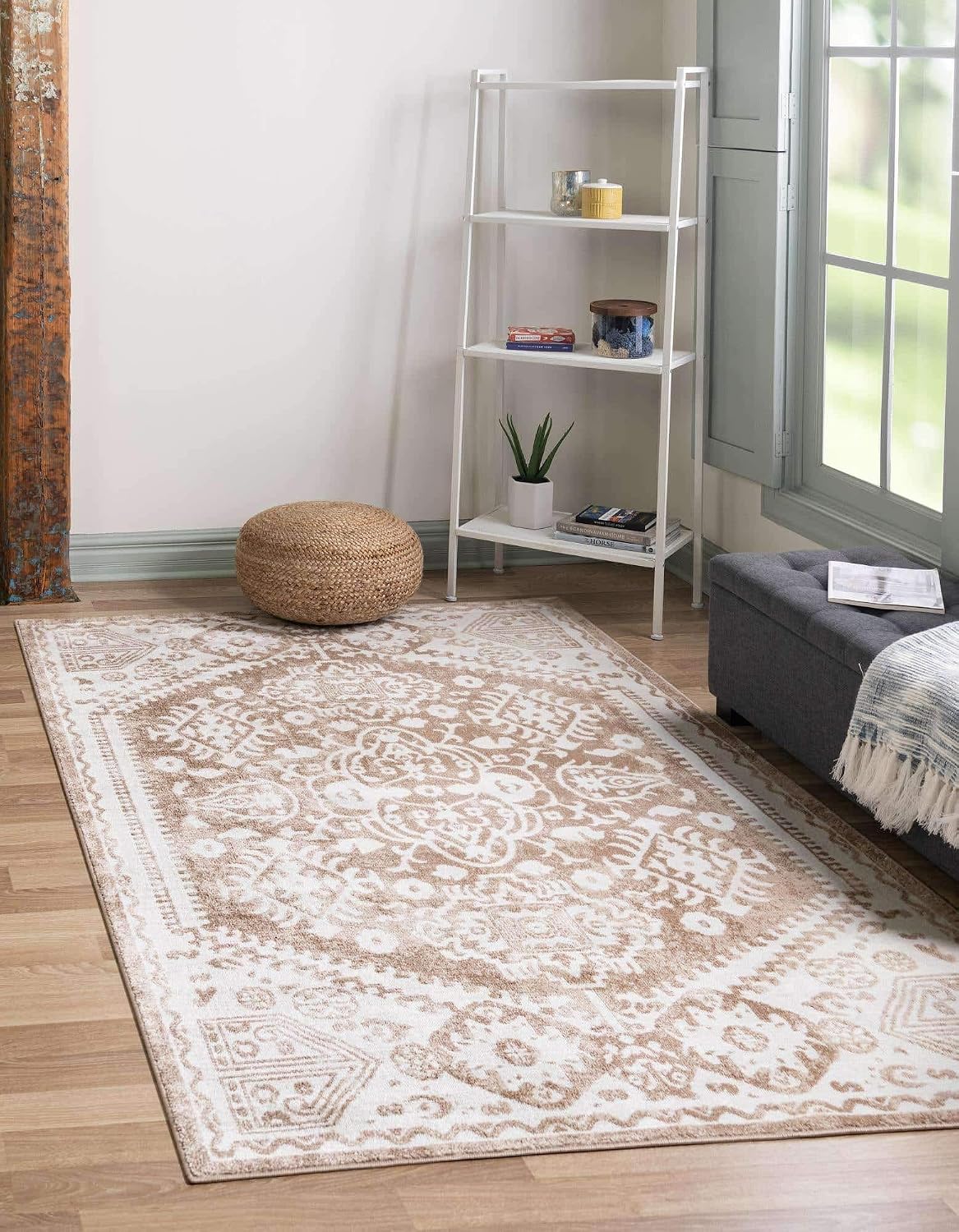 Unique Loom Oxford Collection Area Rug - Radcliffe (8' x 10' Oval, Cream/ Ivory)