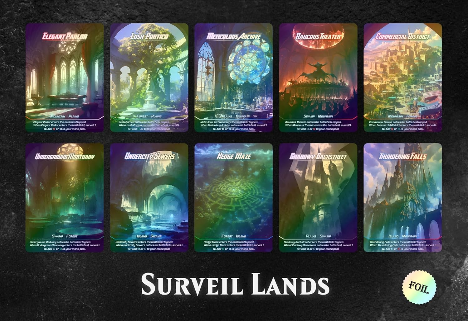 Proxy Cards for Magic The Gathering, Alternative Custom Art DIY Cards, Surveil Lands (Foil)
