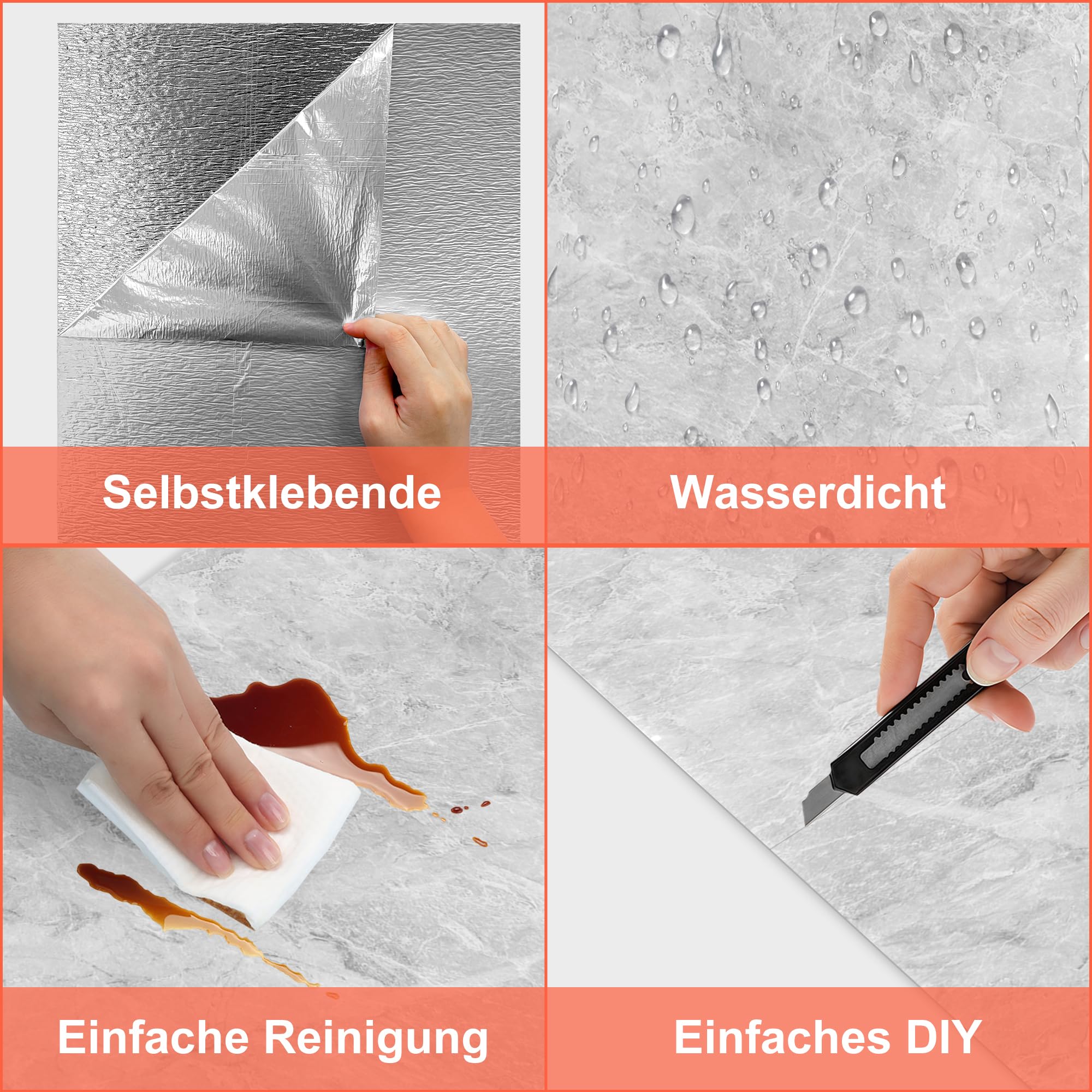 Fliesenaufkleber Marmor, 60cm x 30cm Klebefliesen Wasserfest, 20 Stück Selbstklebende Wandpaneele mit Steinoptik für Küche und Badezimmer (Karen Grau)