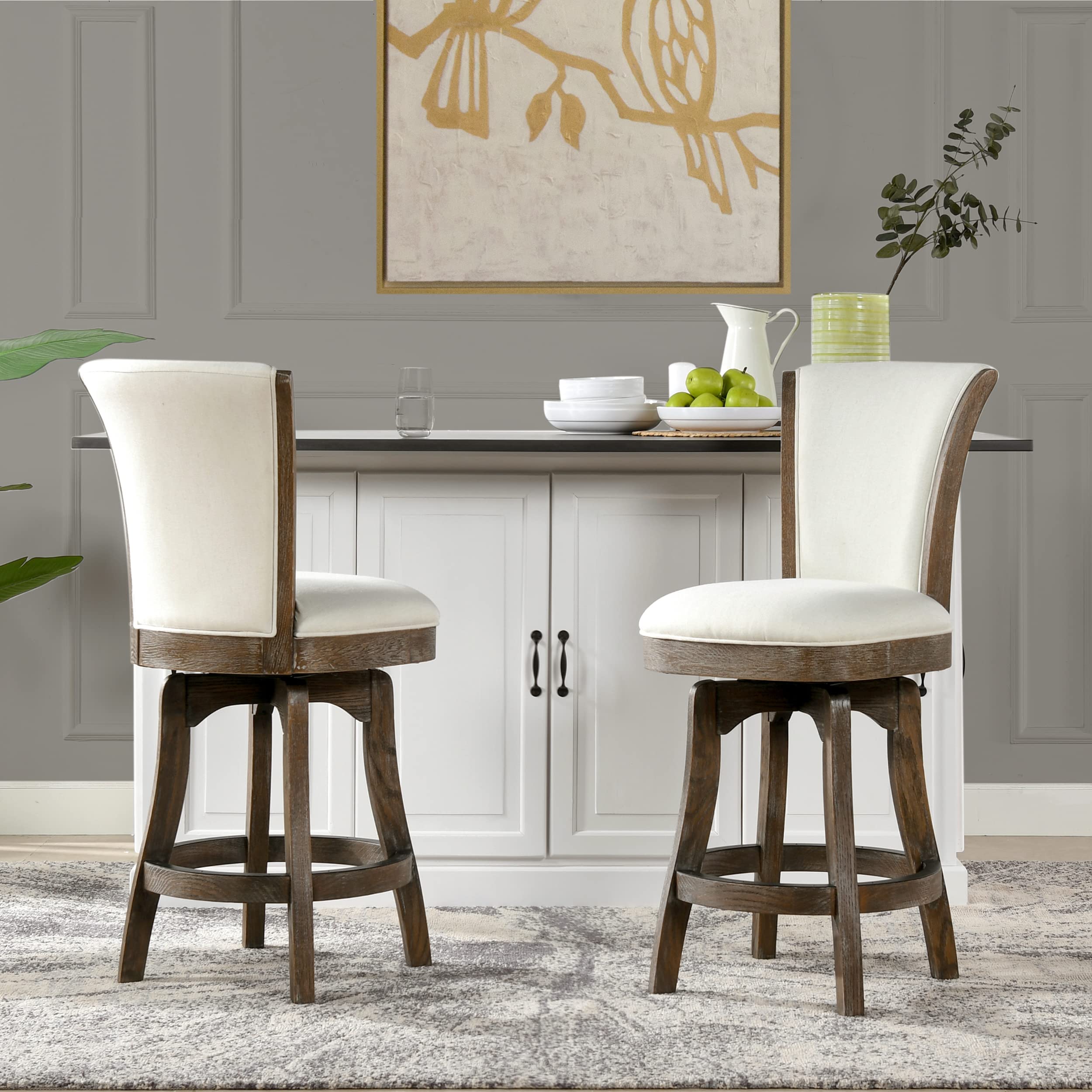 Jennifer Taylor HomeHenry 27” Armless Swivel Counter Height Bar Stool, Natural White Linen