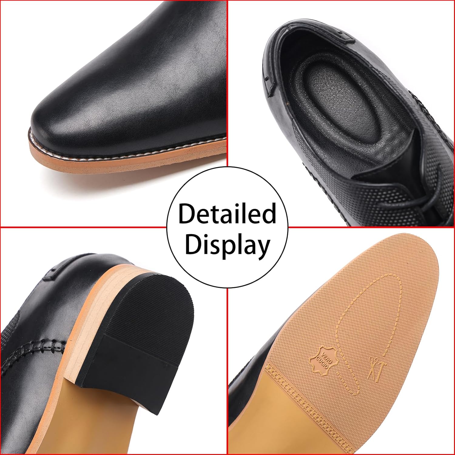 Men's Leather Lace Up Dress Oxfords Classic Retro Cap Toe Low Top Derby Shoes Comfortable Business Casual Office Wedding Formal Shoes - Image 2